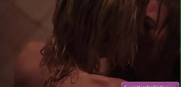  Sexy big tit horny lesbians Chloe Cherry, Serene Siren finger each other in the shower and eat pussy